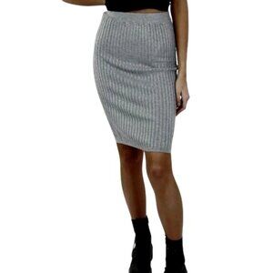NEW Anthropologie Maronie Ribbed Midi Skirt, Grey Sweater Skirt, Size‎ L